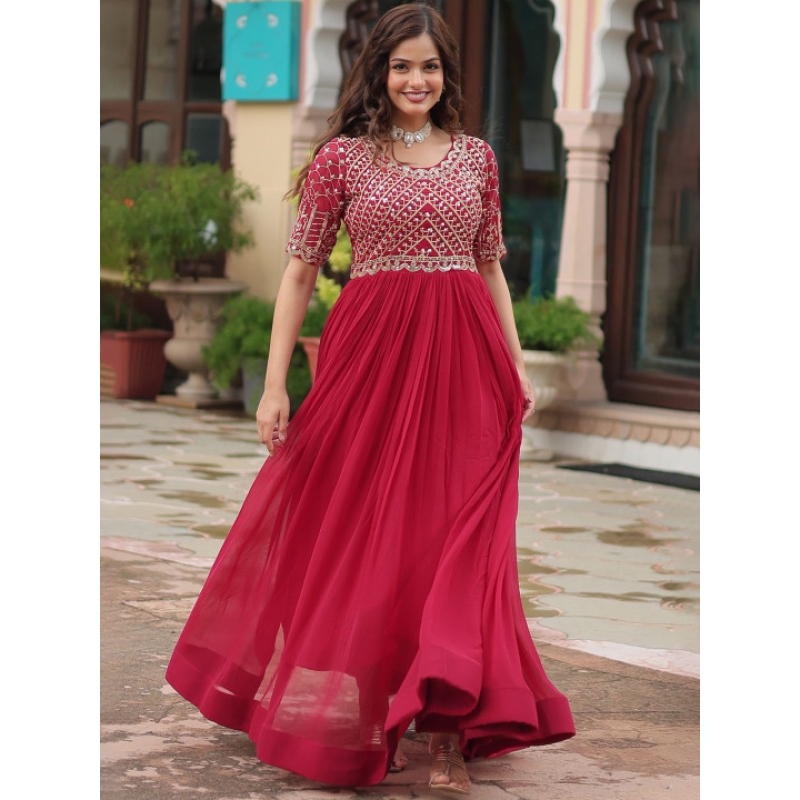 Elegant Embroidered Georgette Gown for Women – Available in Pink & Blue | Party & Wedding Wear
